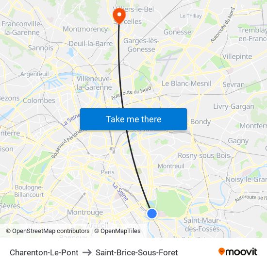 Charenton-Le-Pont to Saint-Brice-Sous-Foret map