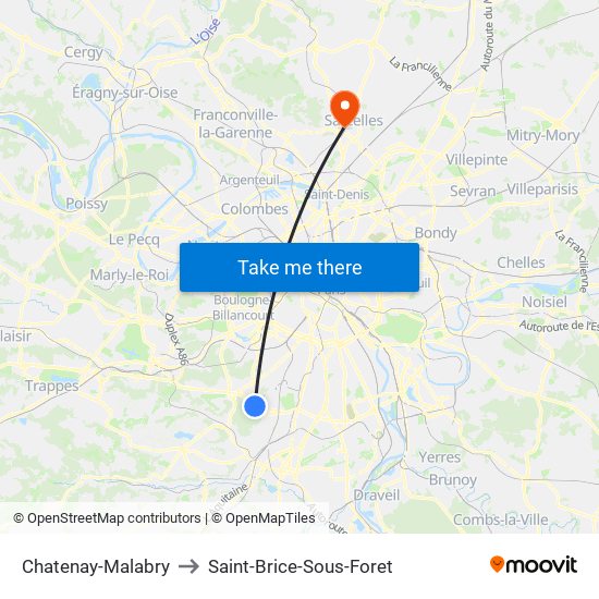 Chatenay-Malabry to Saint-Brice-Sous-Foret map