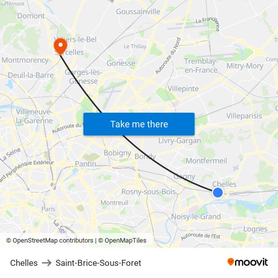Chelles to Saint-Brice-Sous-Foret map