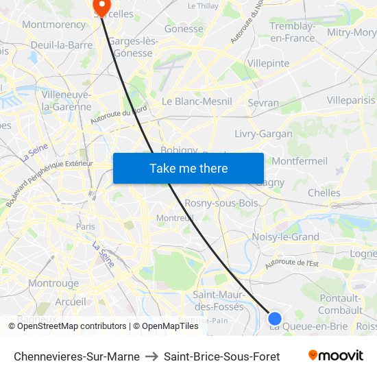 Chennevieres-Sur-Marne to Saint-Brice-Sous-Foret map