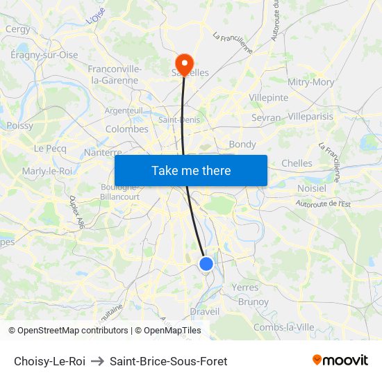 Choisy-Le-Roi to Saint-Brice-Sous-Foret map