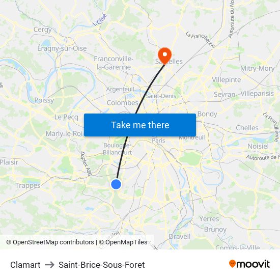Clamart to Saint-Brice-Sous-Foret map