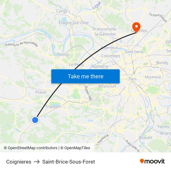 Coignieres to Saint-Brice-Sous-Foret map