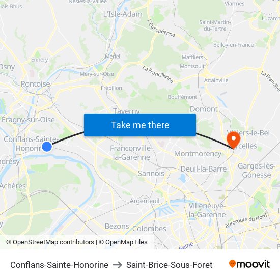 Conflans-Sainte-Honorine to Saint-Brice-Sous-Foret map