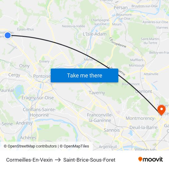 Cormeilles-En-Vexin to Saint-Brice-Sous-Foret map