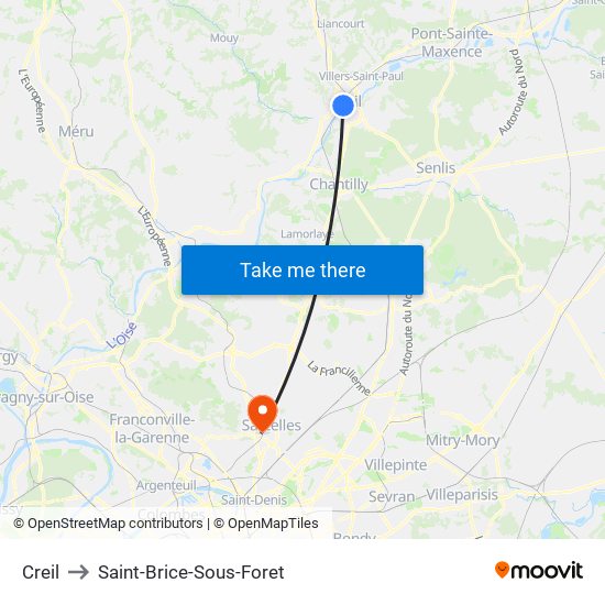 Creil to Saint-Brice-Sous-Foret map