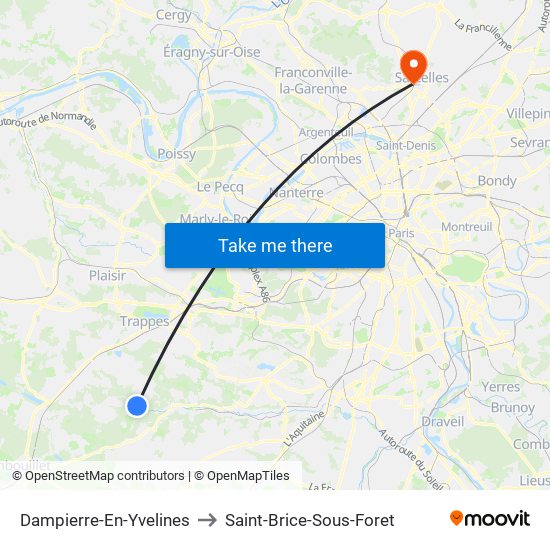 Dampierre-En-Yvelines to Saint-Brice-Sous-Foret map