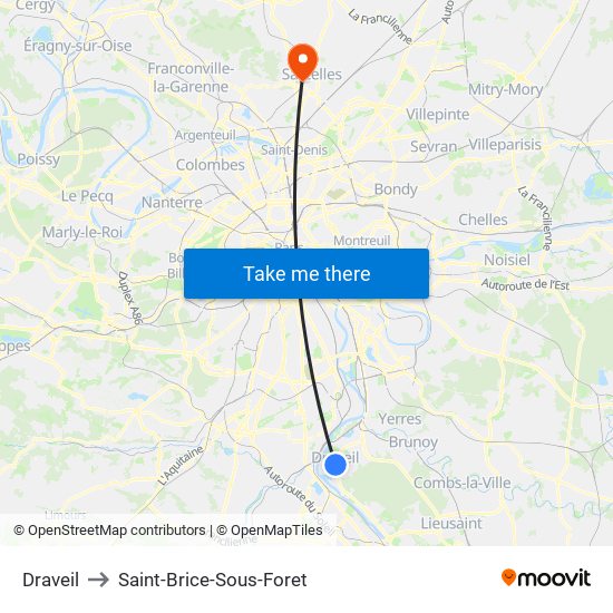 Draveil to Saint-Brice-Sous-Foret map