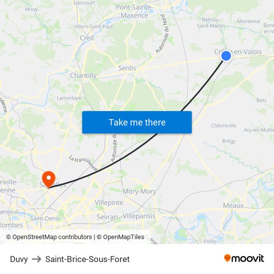 Duvy to Saint-Brice-Sous-Foret map