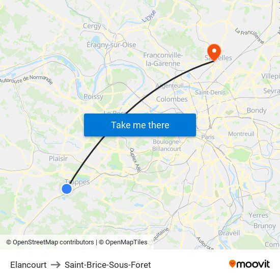 Elancourt to Saint-Brice-Sous-Foret map