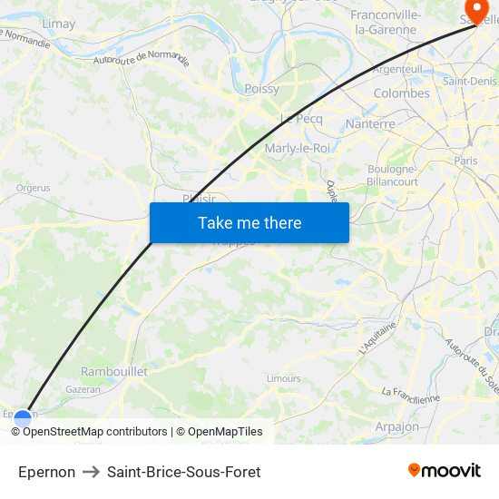 Epernon to Saint-Brice-Sous-Foret map