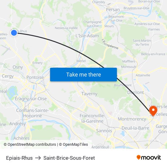 Epiais-Rhus to Saint-Brice-Sous-Foret map