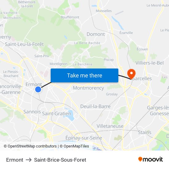 Ermont to Saint-Brice-Sous-Foret map