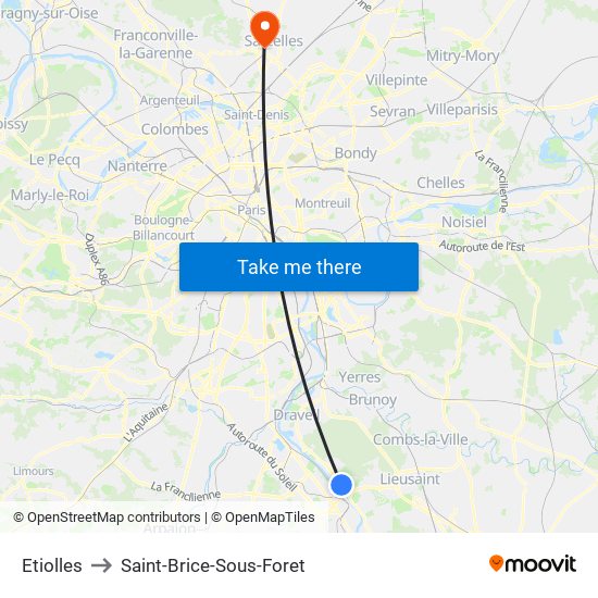 Etiolles to Saint-Brice-Sous-Foret map