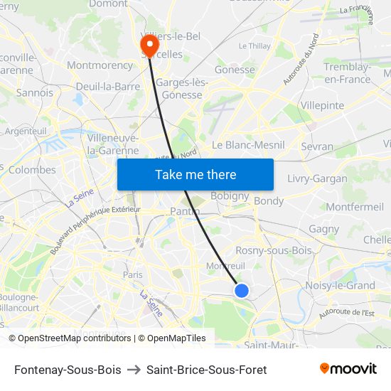 Fontenay-Sous-Bois to Saint-Brice-Sous-Foret map