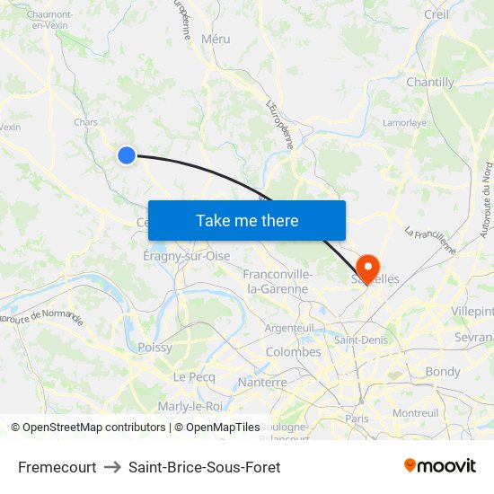 Fremecourt to Saint-Brice-Sous-Foret map