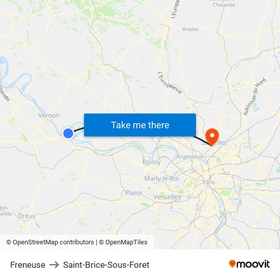 Freneuse to Saint-Brice-Sous-Foret map