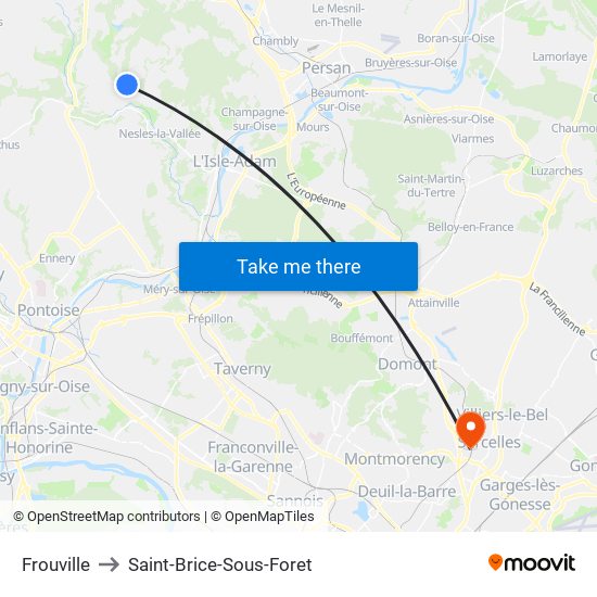 Frouville to Saint-Brice-Sous-Foret map