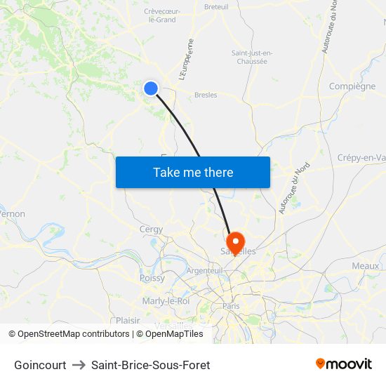 Goincourt to Saint-Brice-Sous-Foret map