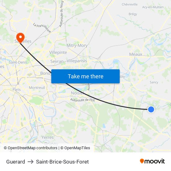 Guerard to Saint-Brice-Sous-Foret map