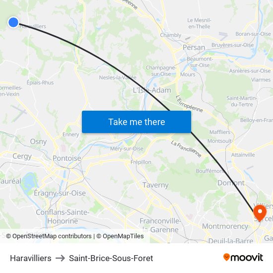 Haravilliers to Saint-Brice-Sous-Foret map