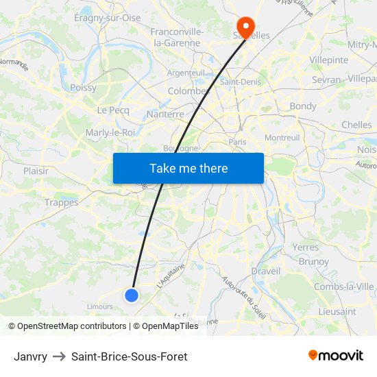 Janvry to Saint-Brice-Sous-Foret map