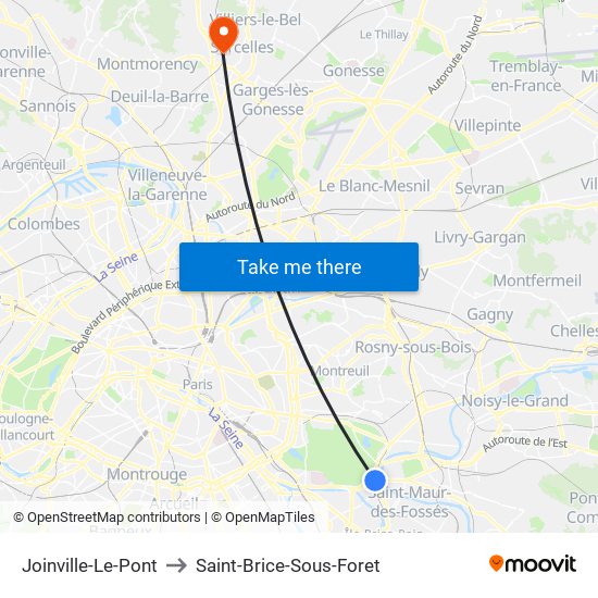 Joinville-Le-Pont to Saint-Brice-Sous-Foret map