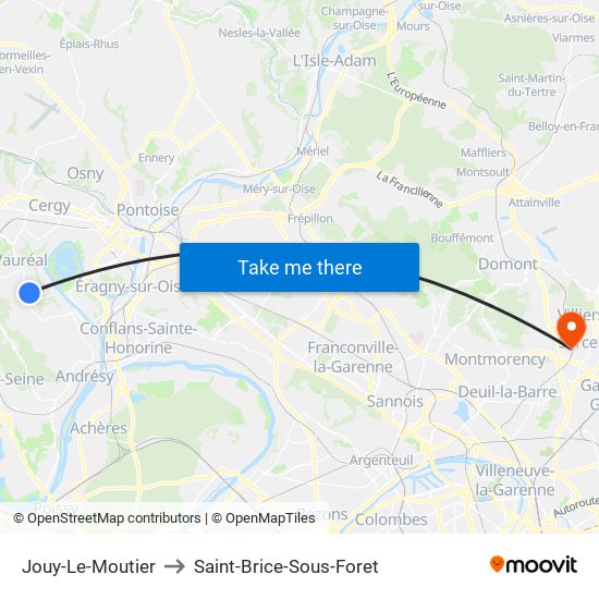 Jouy-Le-Moutier to Saint-Brice-Sous-Foret map