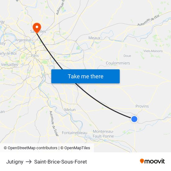 Jutigny to Saint-Brice-Sous-Foret map