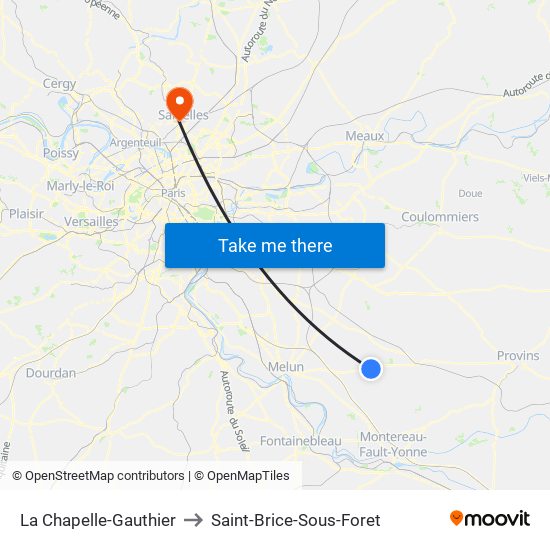 La Chapelle-Gauthier to Saint-Brice-Sous-Foret map