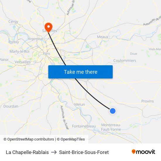 La Chapelle-Rablais to Saint-Brice-Sous-Foret map