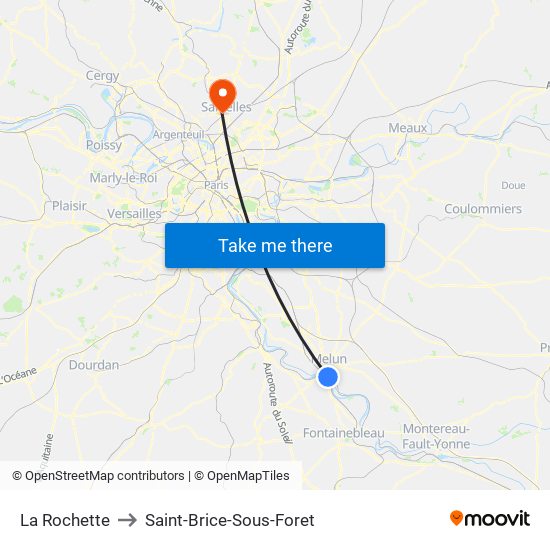 La Rochette to Saint-Brice-Sous-Foret map