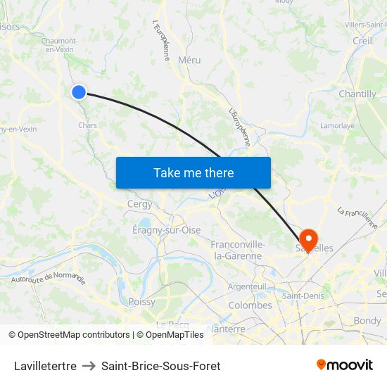 Lavilletertre to Saint-Brice-Sous-Foret map