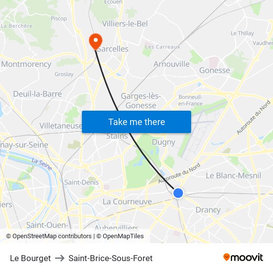 Le Bourget to Saint-Brice-Sous-Foret map
