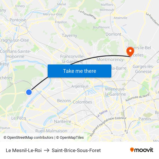 Le Mesnil-Le-Roi to Saint-Brice-Sous-Foret map
