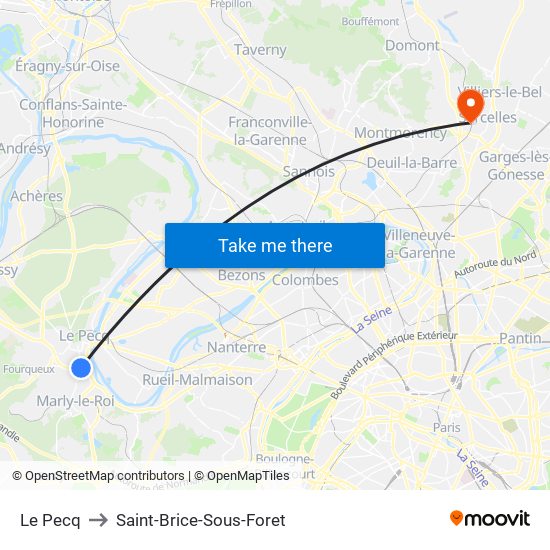 Le Pecq to Saint-Brice-Sous-Foret map