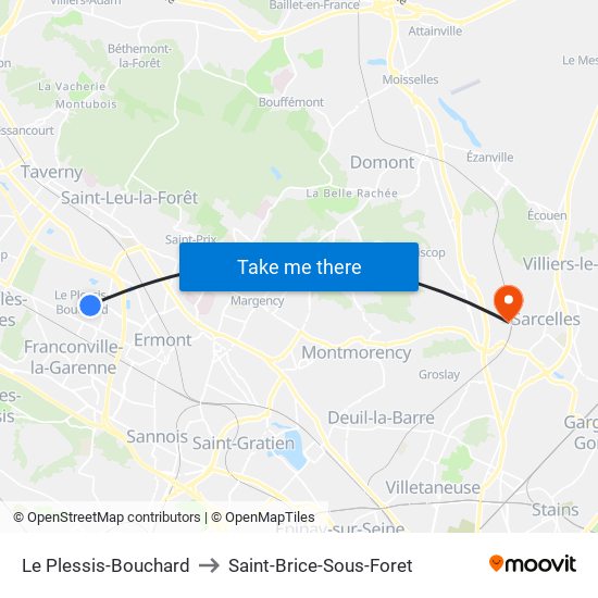 Le Plessis-Bouchard to Saint-Brice-Sous-Foret map