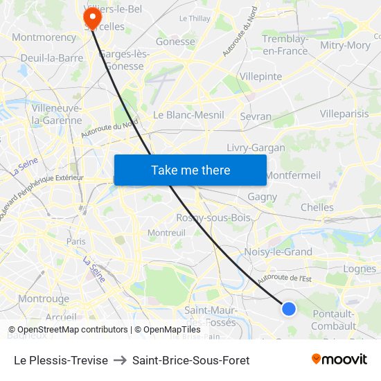 Le Plessis-Trevise to Saint-Brice-Sous-Foret map