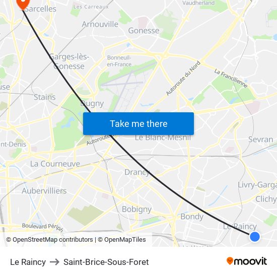 Le Raincy to Saint-Brice-Sous-Foret map