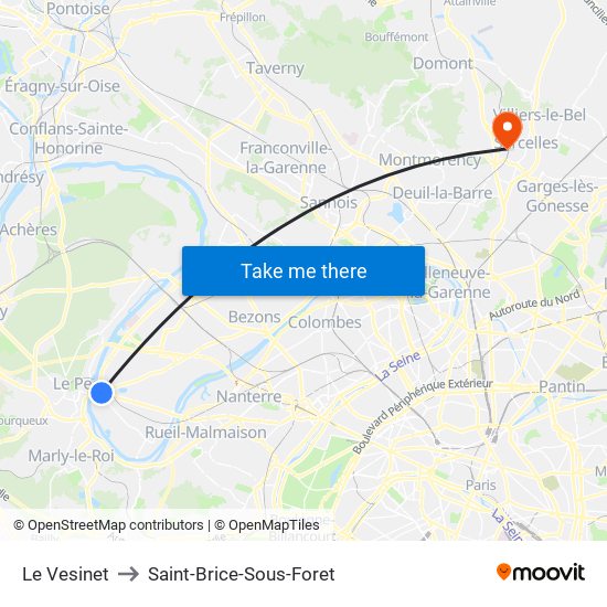 Le Vesinet to Saint-Brice-Sous-Foret map