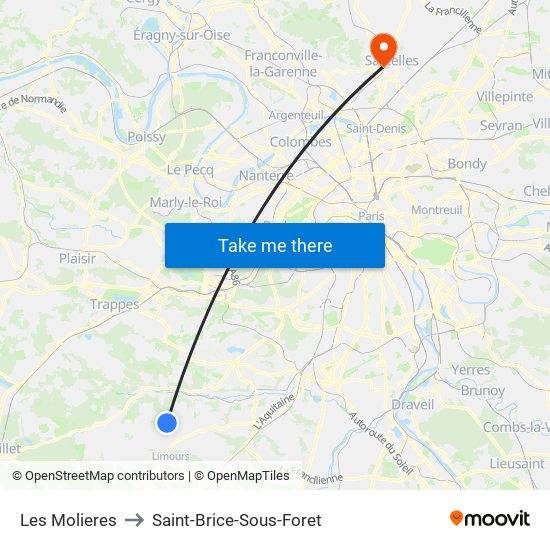 Les Molieres to Saint-Brice-Sous-Foret map