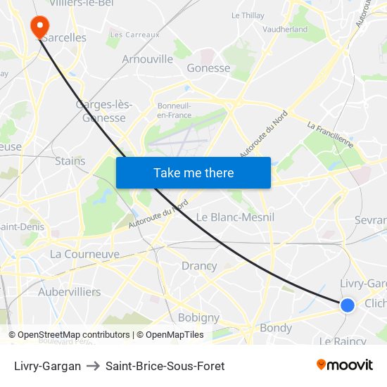 Livry-Gargan to Saint-Brice-Sous-Foret map