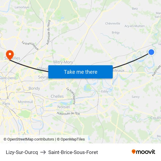 Lizy-Sur-Ourcq to Saint-Brice-Sous-Foret map