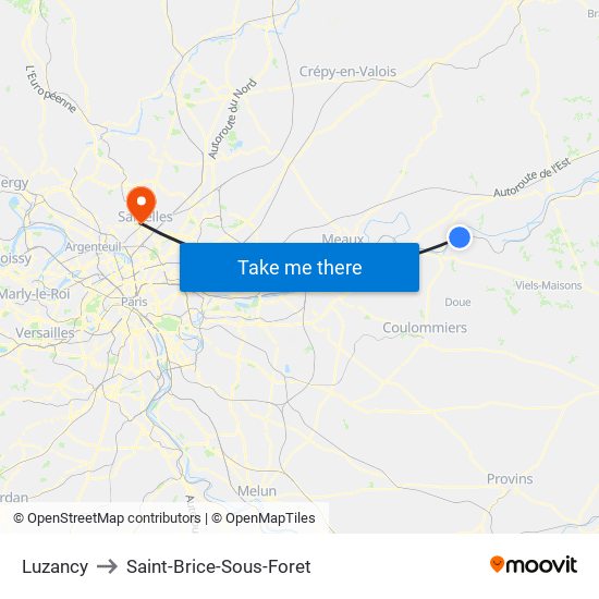 Luzancy to Saint-Brice-Sous-Foret map