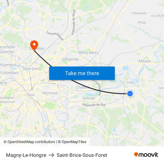 Magny-Le-Hongre to Saint-Brice-Sous-Foret map