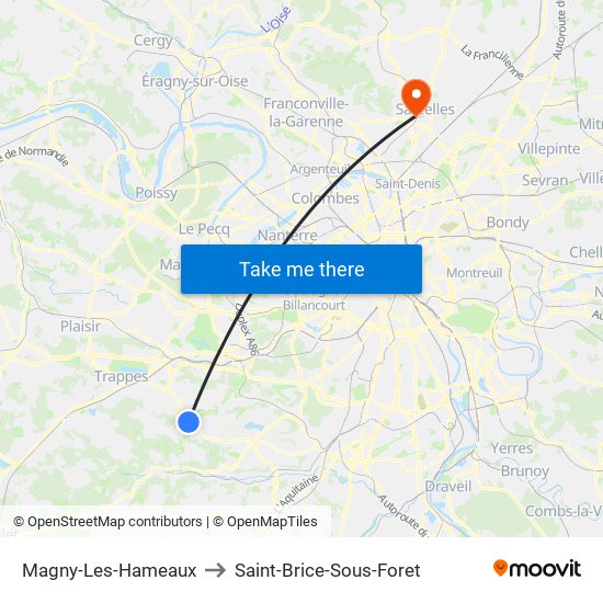 Magny-Les-Hameaux to Saint-Brice-Sous-Foret map