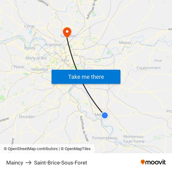 Maincy to Saint-Brice-Sous-Foret map