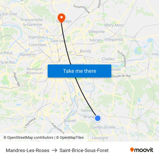 Mandres-Les-Roses to Saint-Brice-Sous-Foret map