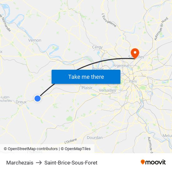 Marchezais to Saint-Brice-Sous-Foret map