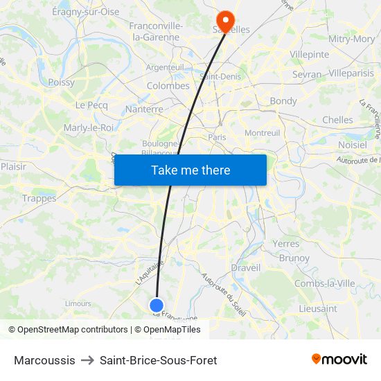 Marcoussis to Saint-Brice-Sous-Foret map